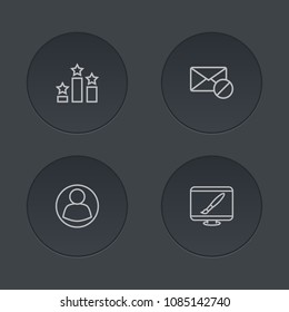 Set of 4 engine icons line style set. Collection of design, spam, ranking and other elements.