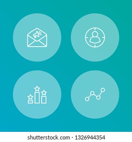 Set of 4 engine icons line style set. Collection of mail, ranking, monitoring and other elements.