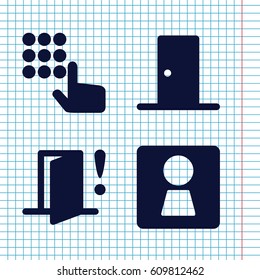 Set of 4 enter filled icons such as woman WC, door, door warning
