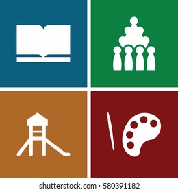 Set of 4 Entertainment filled icons such as palette, bowling, book