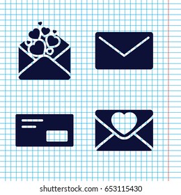 Set of 4 envelope filled icons such as love letter, envelop