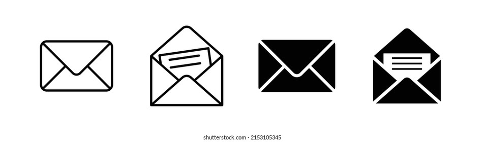 Set of 4 Envelope icon, outlined editable stroke and flat glyph style, clipart design template