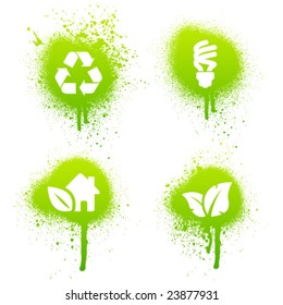 Set of 4 environmental green grunge splatter elements