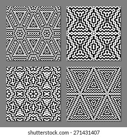 Set of 4 ethnic abstract geometric patterns. Ornate black and white seamless wallpaper. Vector illustration. Fantasy  traditional  background with geometric shapes.