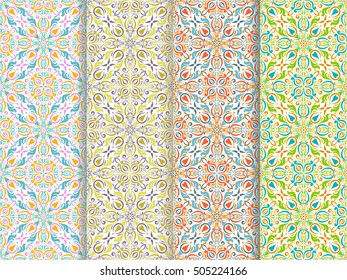 Set of 4 Ethnic seamless patterns, background in folk style. 