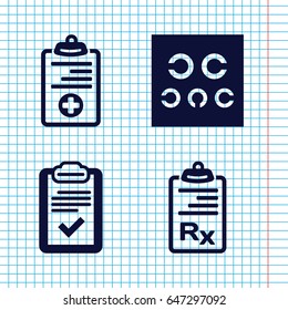 Set of 4 exam filled icons such as clipboard, medical clipboard
