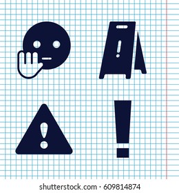 Set of 4 exclamation filled icons such as wet floor, bye emot, warning