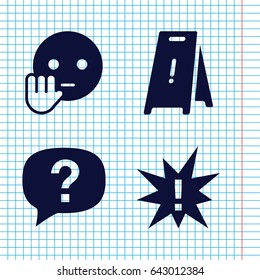 Set of 4 exclamation filled icons such as wet floor, bye emot
