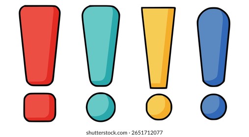 Un conjunto de 4 signos de exclamación Diseño de Plantilla de Ilustración vectorial de color plano