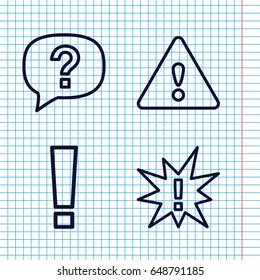 Set of 4 exclamation outline icons such as warning, exclamation