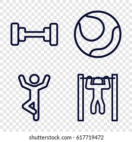 set of 4 exercise outline icons such as barbell, bar   tightening, volleyball