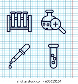 Set of 4 experiment outline icons such as pipette, test tube search