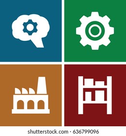 set of 4 factory filled icons such as cargo barn, factory