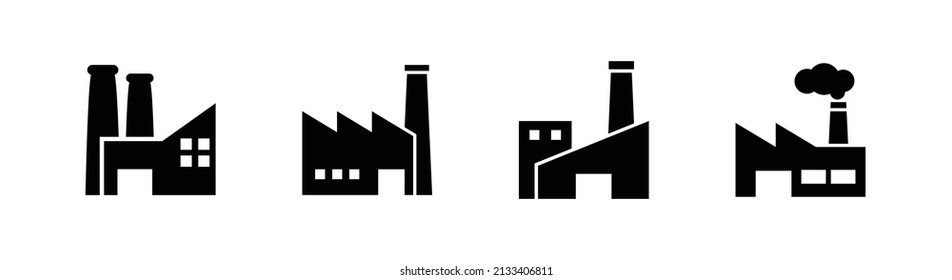 Conjunto de iconos de 4 fábricas, trazo editable y estilo de glifo plano, plantilla de diseño de clipart