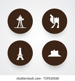 Set Of 4 Famous Icons Set.Collection Of Paris, Drought, China And Other Elements.