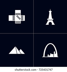 Set Of 4 Famous Icons Set.Collection Of Architecture, Japan, Paris And Other Elements.