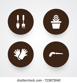 Set Of 4 Farm Icons Set.Collection Of Tools, Hacksaw, Latex And Other Elements.