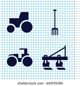 Set of 4 farmer filled icons such as tractor