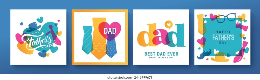 Set of 4 Father's day vector illustration, design element for cover, greeting card, poster, banner and flyer.