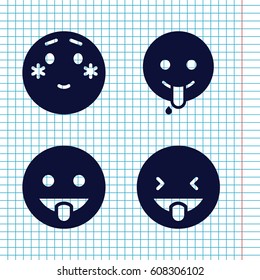 Set of 4 feeling filled icons such as shy emoji, showing tongue emot