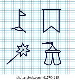 Set of 4 festival outline icons such as tent, flag