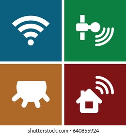 set of 4 filled icons such as udder, wi-fi, home connection