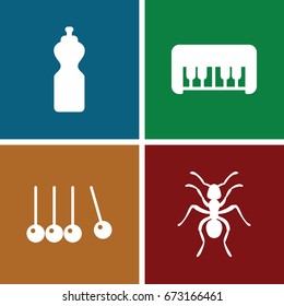  set of 4 filled icons such as ant, piano toy, cradle
