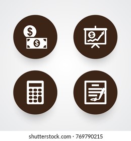 Set Of 4 Finance Icons Set.Collection Of Economy, Money, Calculate And Other Elements.