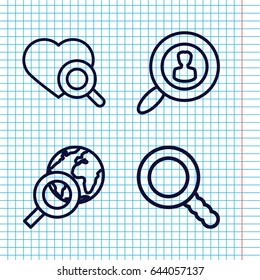 Set of 4 find outline icons such as heart search