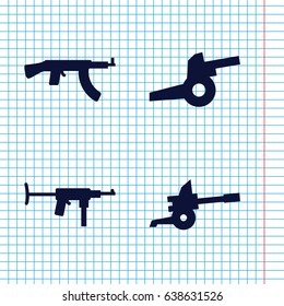 Set of 4 firearm filled icons such as cannon