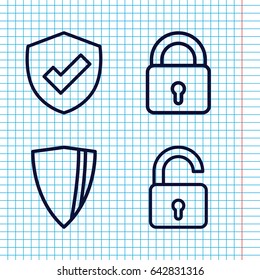 Set of 4 firewall outline icons such as lock, opened lock