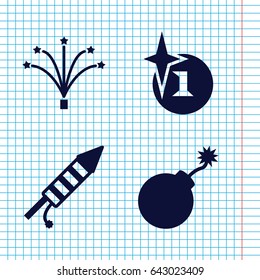 Set of 4 fireworks filled icons such as explosion