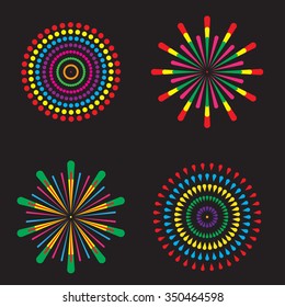 Set of 4 fireworks vector illustration