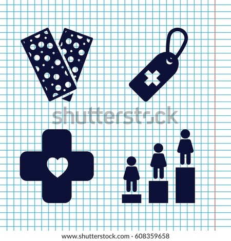 Set of 4 first filled icons such as ranking, medical cross tag