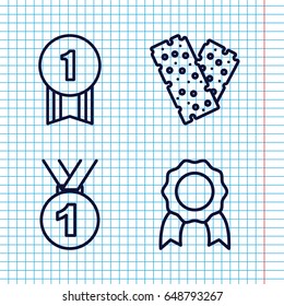 Set of 4 first outline icons such as bandage, medal