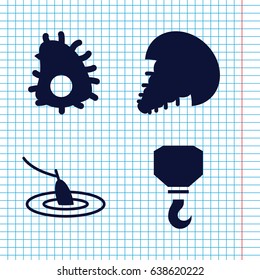 Set of 4 fishing filled icons such as hook, fishing