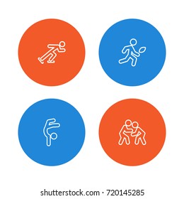 Set Of 4 Fitness Outline Icons Set.Collection Of American Football, Ice Skating, Gymnastic And Other Elements.