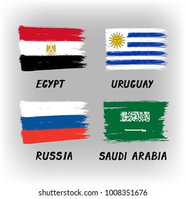 Set Of 4 Flags - Egypt Uruguay Russia Saudi Arabia