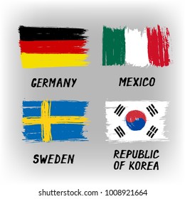 Set Of 4 Flags - Germany Mexico Sweden Republic Of Korea