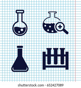 Set of 4 flask filled icons such as test tube search