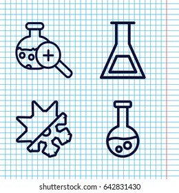 Set of 4 flask outline icons such as test tube search, cold and hote mode