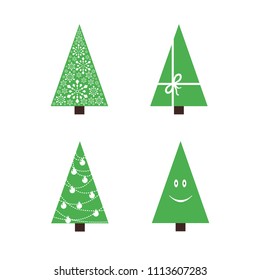 Set of 4 flat stylish christmas trees. Vector illustration