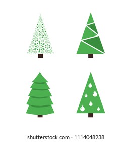 Set of 4 flat stylish christmas trees. Vector illustration