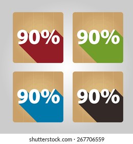 Set of 4 flat wooden icons - 90 percent.
