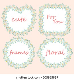 set of 4 floral borders. Vector colorful template.