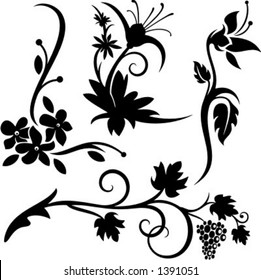 A set of 4 floral design elements.