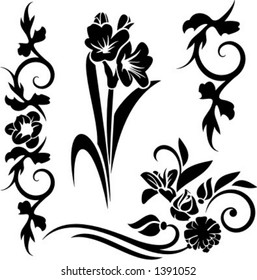 A set of 4 floral design elements.