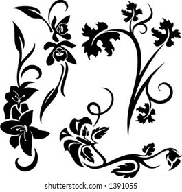 A set of 4 floral design elements.