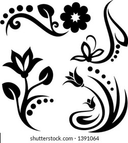 A set of 4 floral design elements.