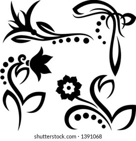 A set of 4 floral design elements.